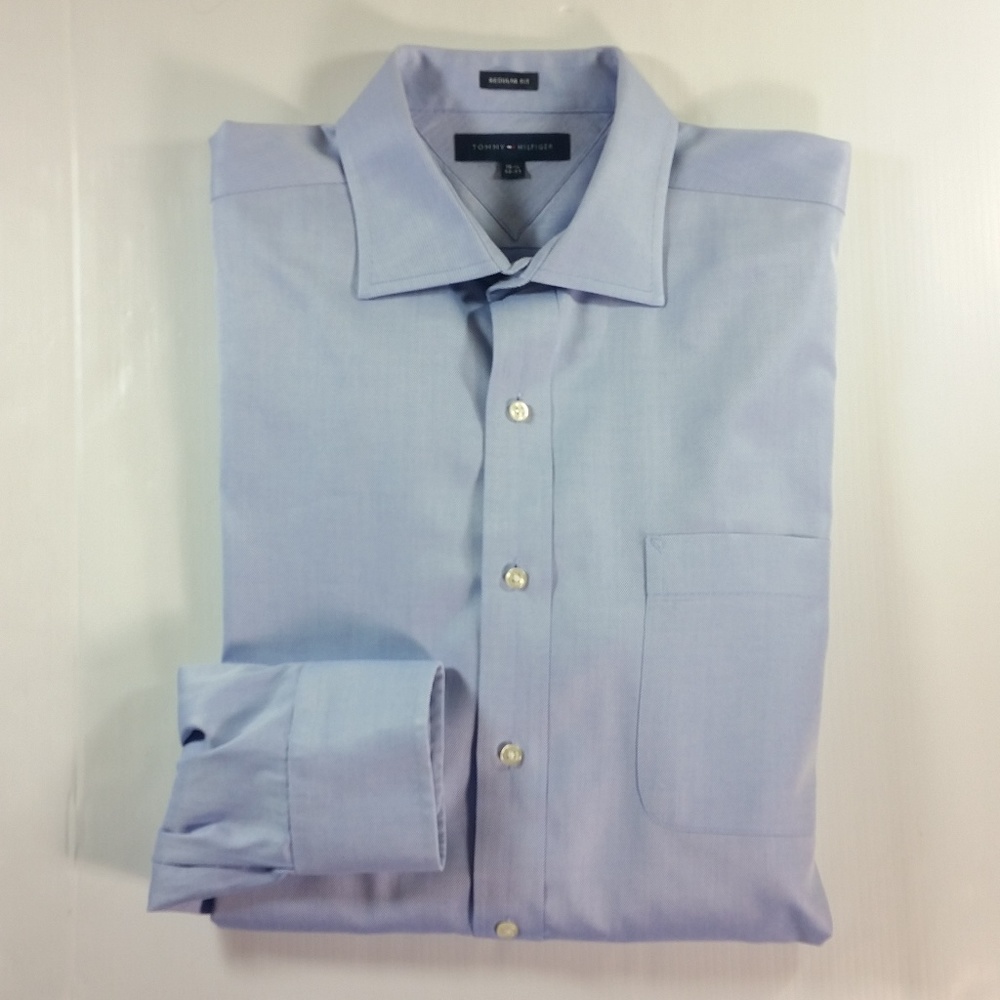 Tommy Hilfiger Blue Dress Shirt Mens 16.5/32-33